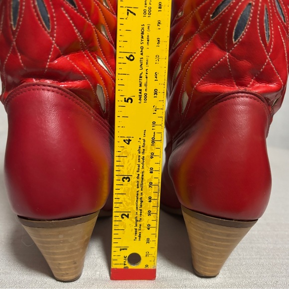 VTG DINGO Outwest Leather RED Inlay Coastal Cowgirl Boots 6.5 line dancing READ! - Picture 6 of 13